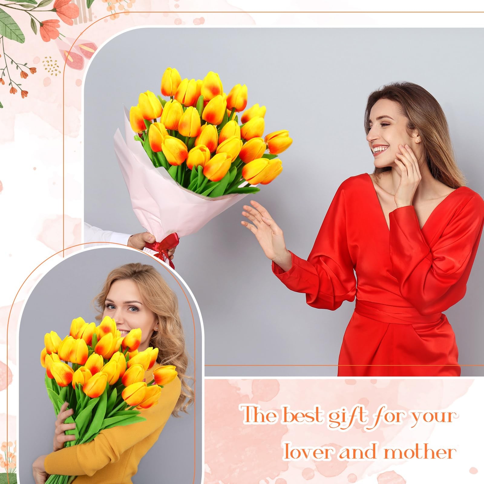 Lyrow 30 Pcs Tulips Artificial Bouquet Flowers Faux Tulips for Home Kitchen W…