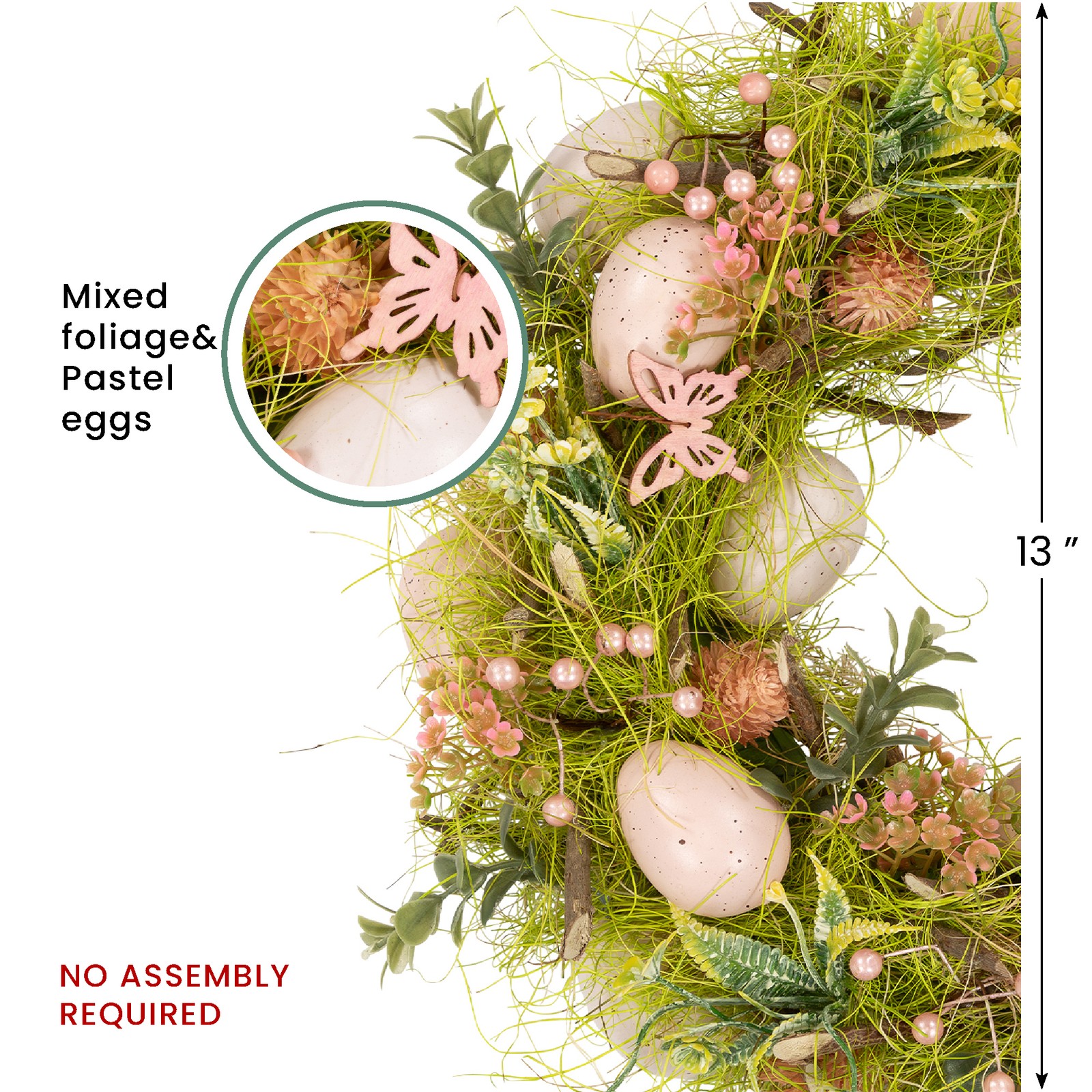 Northlight Easter Eggs with Butterflies Artificial Spring Wreath 13″ Green Pink