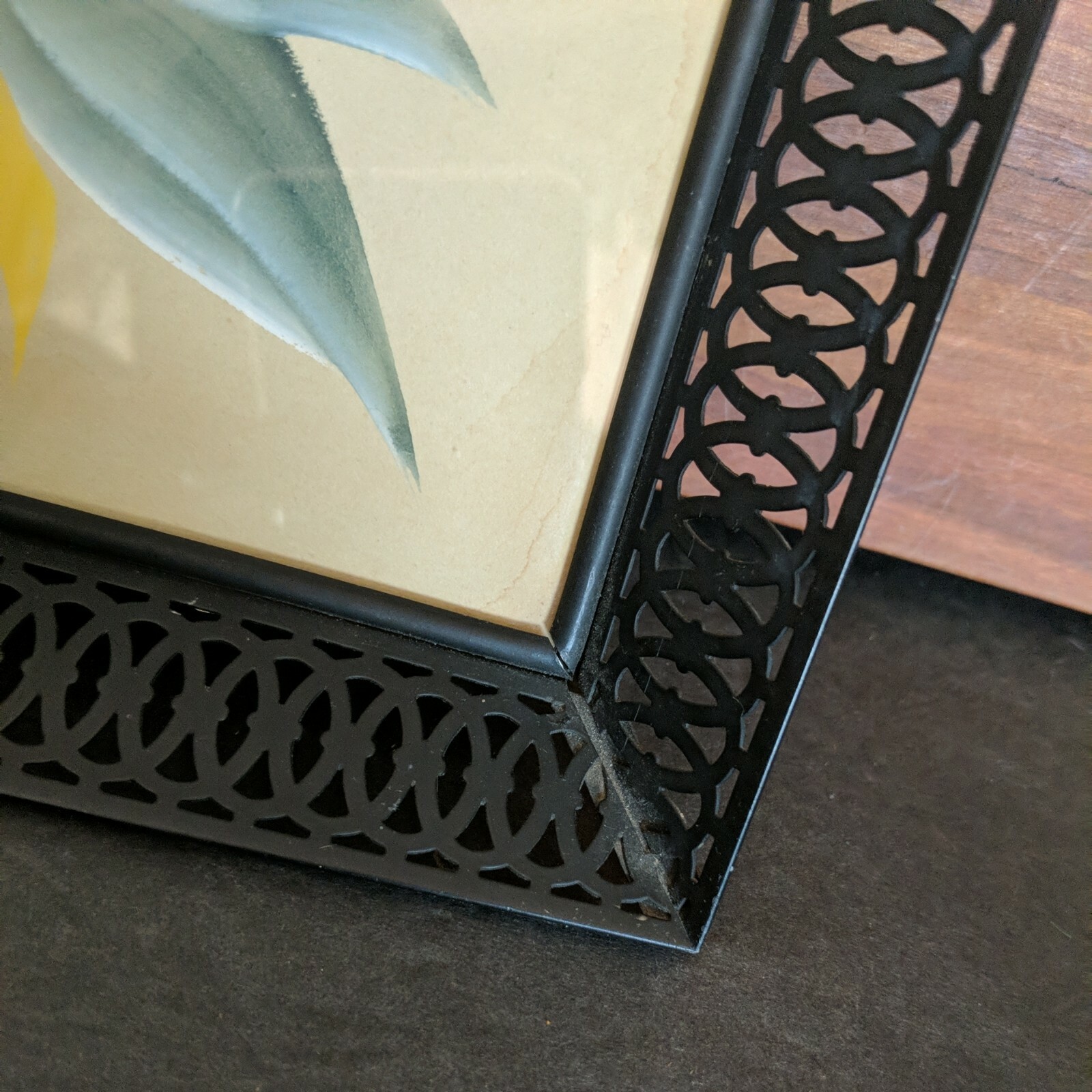 Painting Watercolor Hanging Picture or Tray Metal Frame 11″ x 11″ Signed Floral