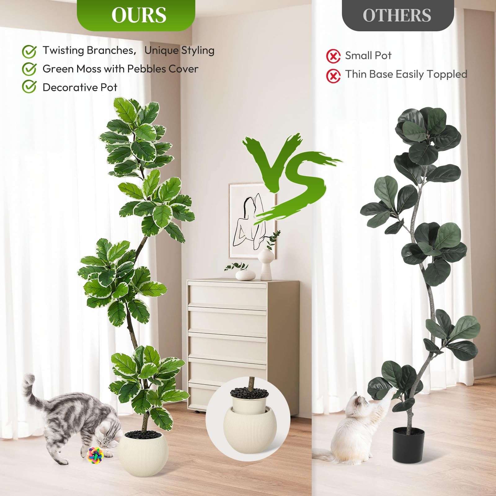 GarveeHome Fiddle Leaf Fig Tree Artificial Indoor Sphere Planter