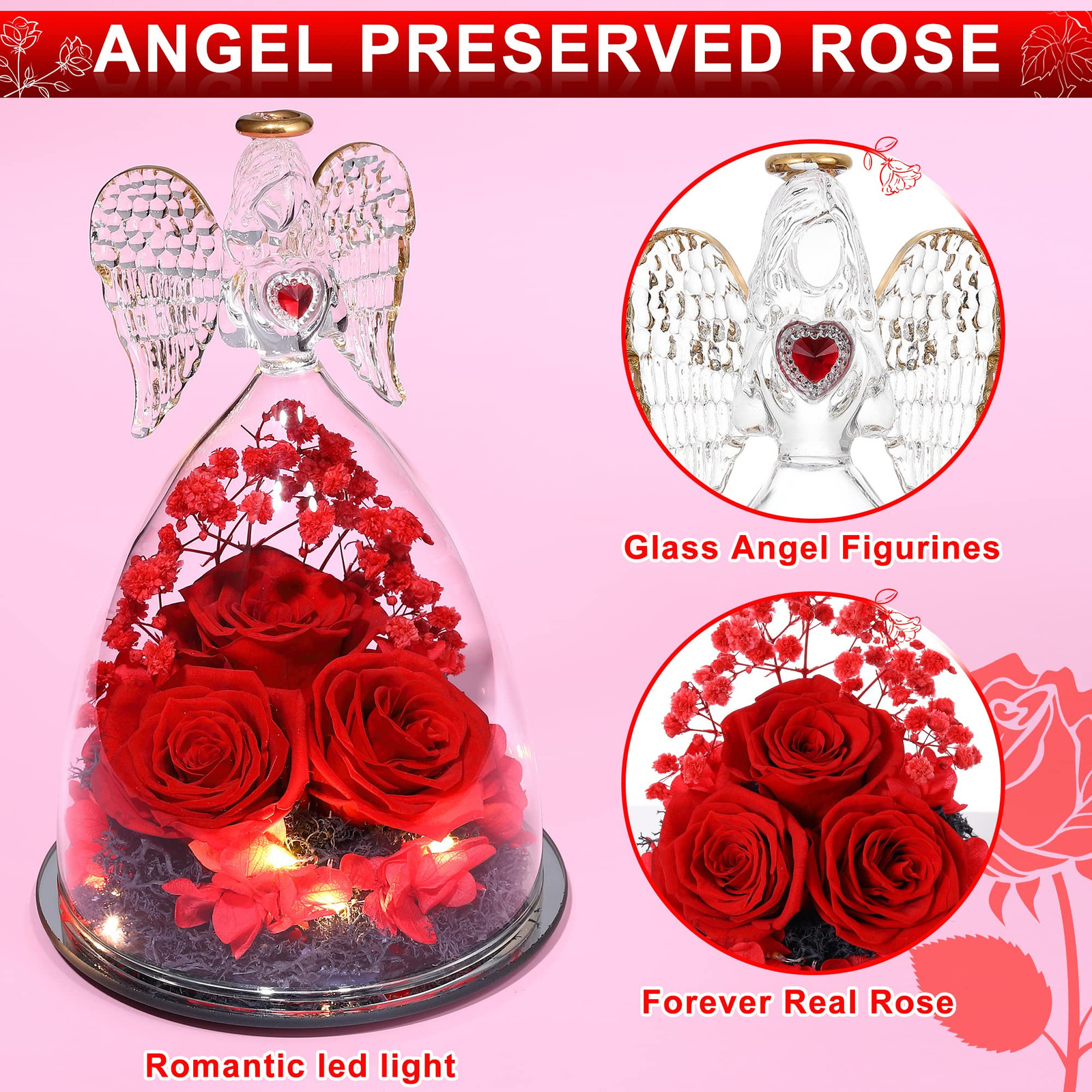 Mothers Day Rose Gifts for Women, Large Angel Figurines with Real Roses, Pres…