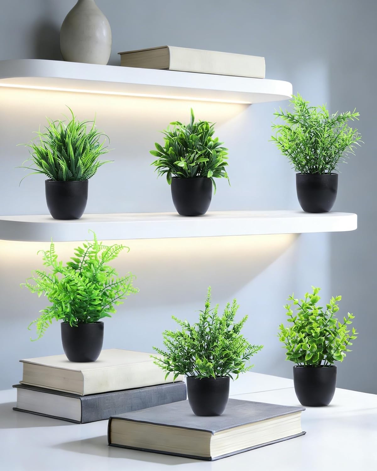 Fake Plants 6 Packs Artificial Plants Small Faux Plants Black/White Bathroom