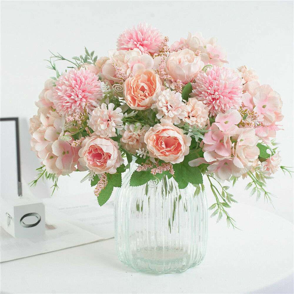 Large Silk Peony Artificial Hydrangea Flowers Bouquet Party Wedding Home Decor