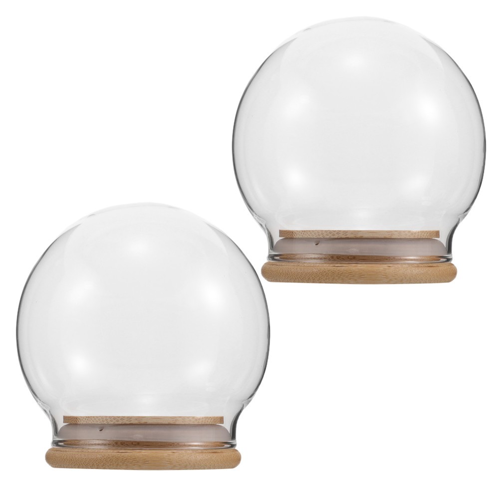2Pcs Clear Glass Cloche Dome Display Covers for Crafts Decorative Decor