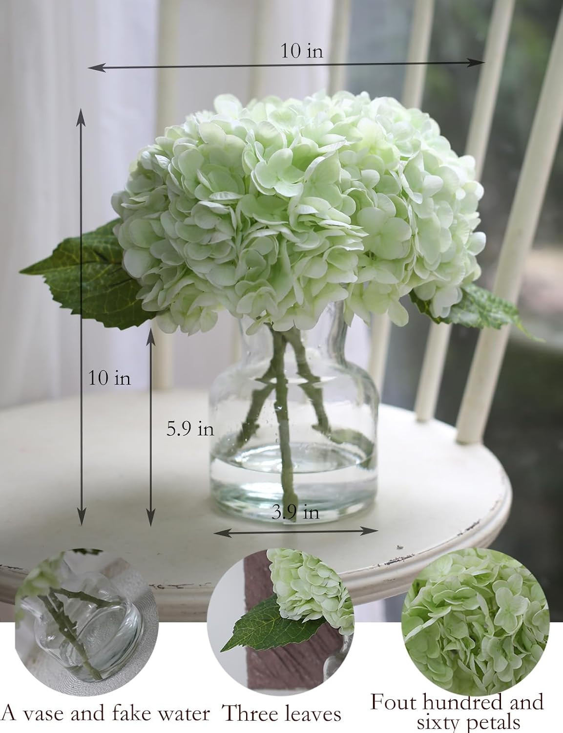 CHASMILE Real Touch Artificial Flowers Hydrangea in Vase for Home Decoration,Art