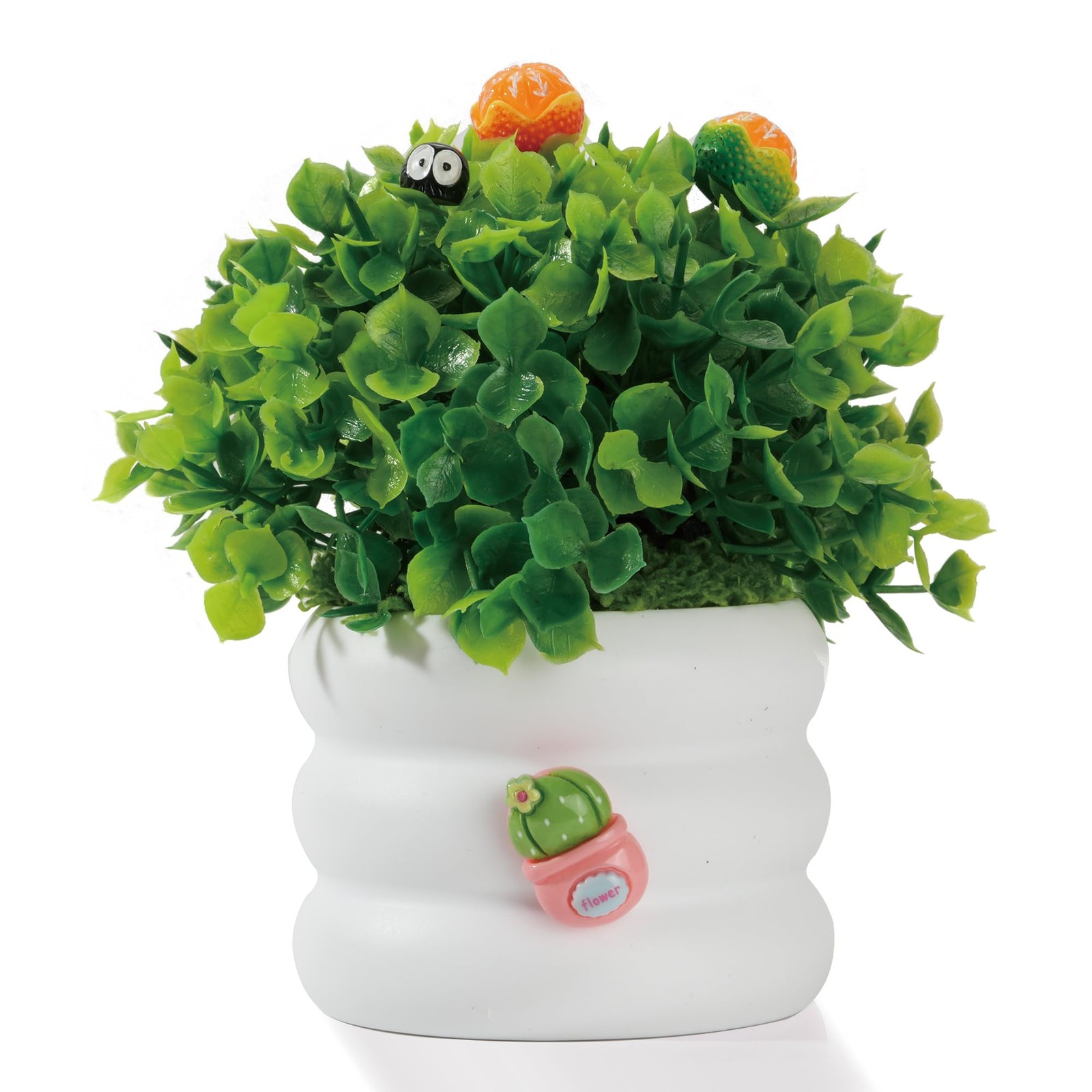 Mini Potted Fake 3 inches (D) x 2 (W) x 3 (H), White+green