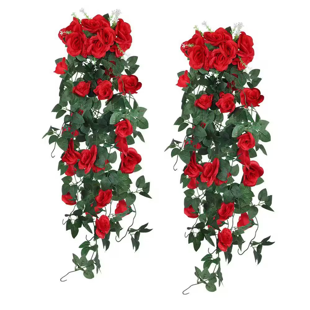3.3 Ft. Red Artificial Rose Hanging Flowers with 3 0 LED Fairy String Lights (Se