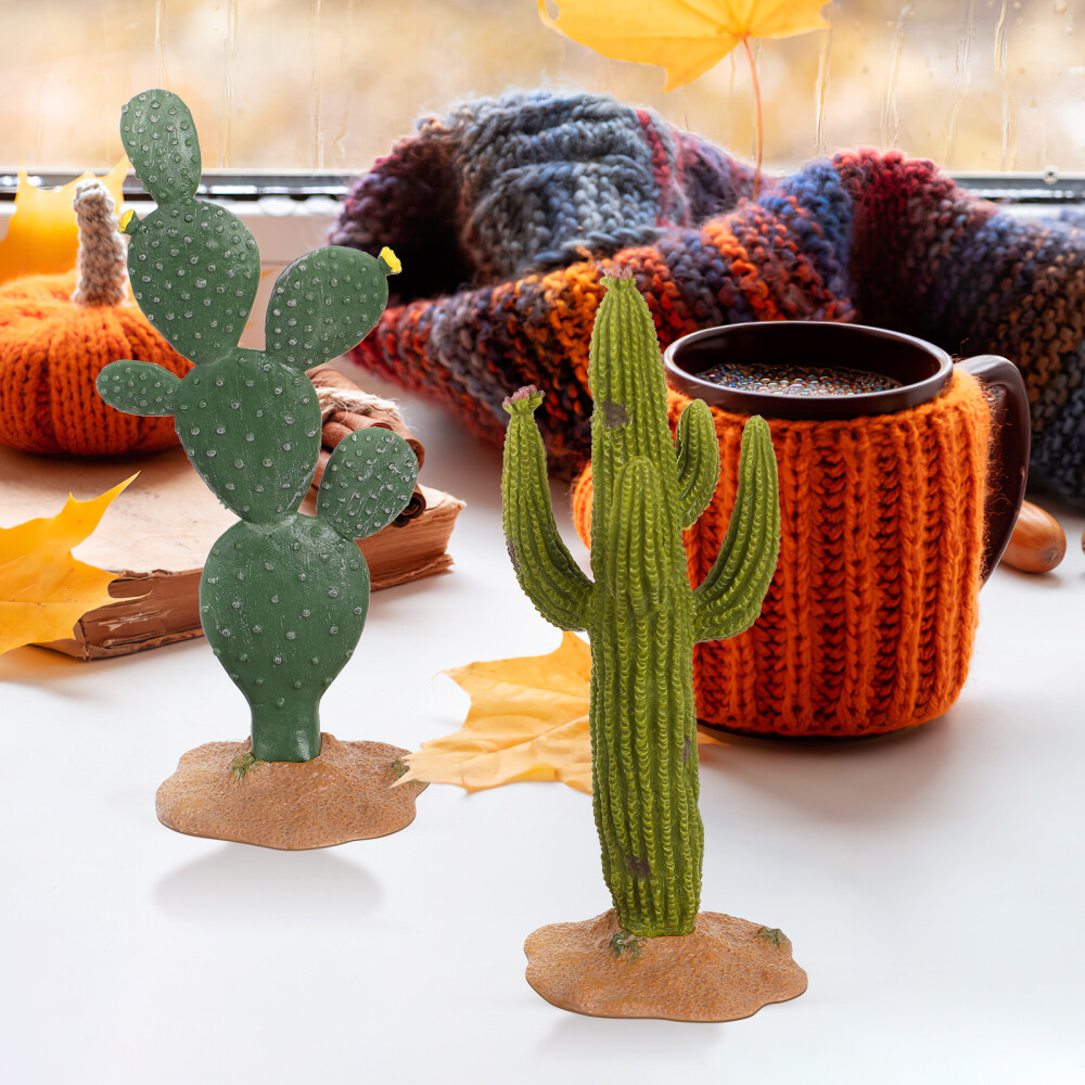 2 Pcs Decorative Cactus Artificial Plants Model Office Fake Greenery Décor