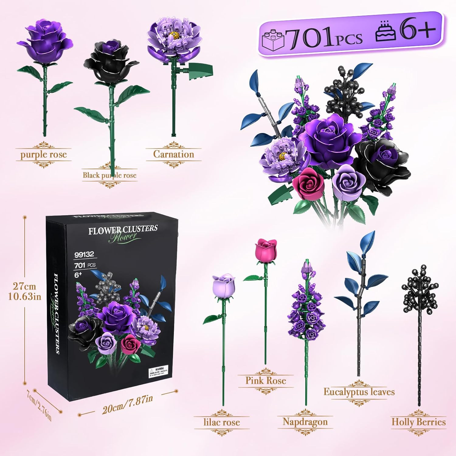 Flowers Bouquet Building Set, Rose Flower Botanical Collection Building Kit Toys