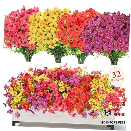 32 Bundles Artificial Flowers for 32 pcs Red+hot Pink+yellow+purple