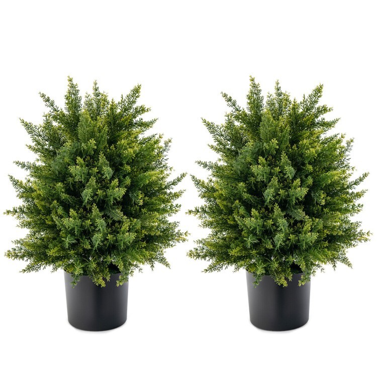 2Pack Outdoor Artificial Topiary Ball Tree Set Home Decoration w/Built in Cement