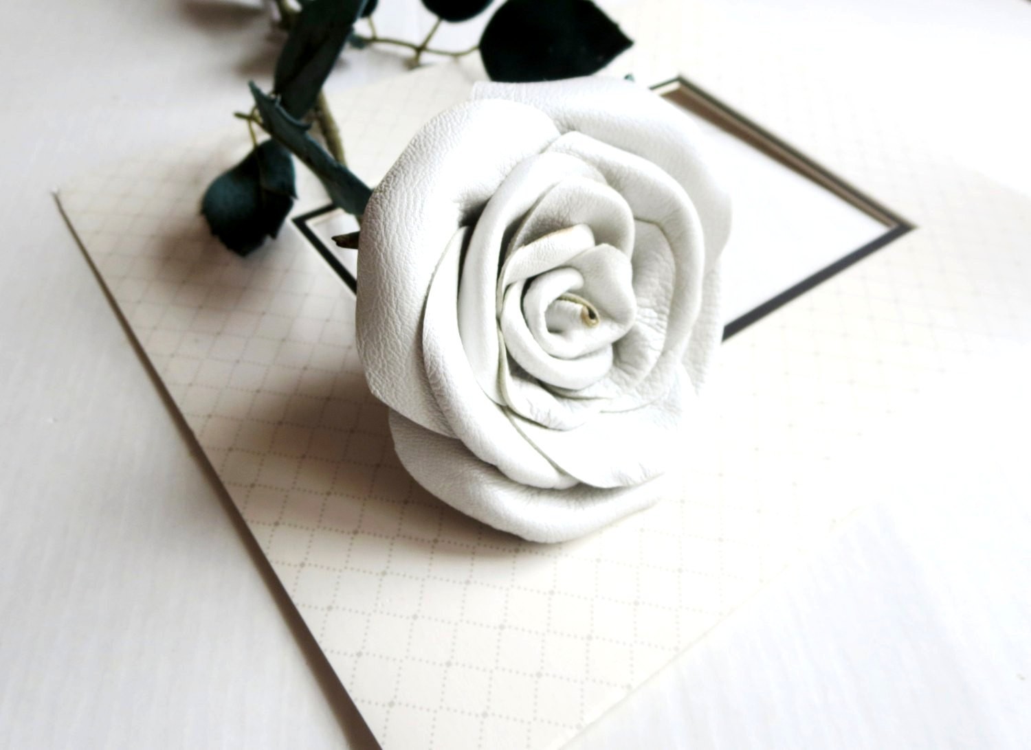 Black Leather flower Rose Gift 3rd 9th Wedding leather Anniversary gift