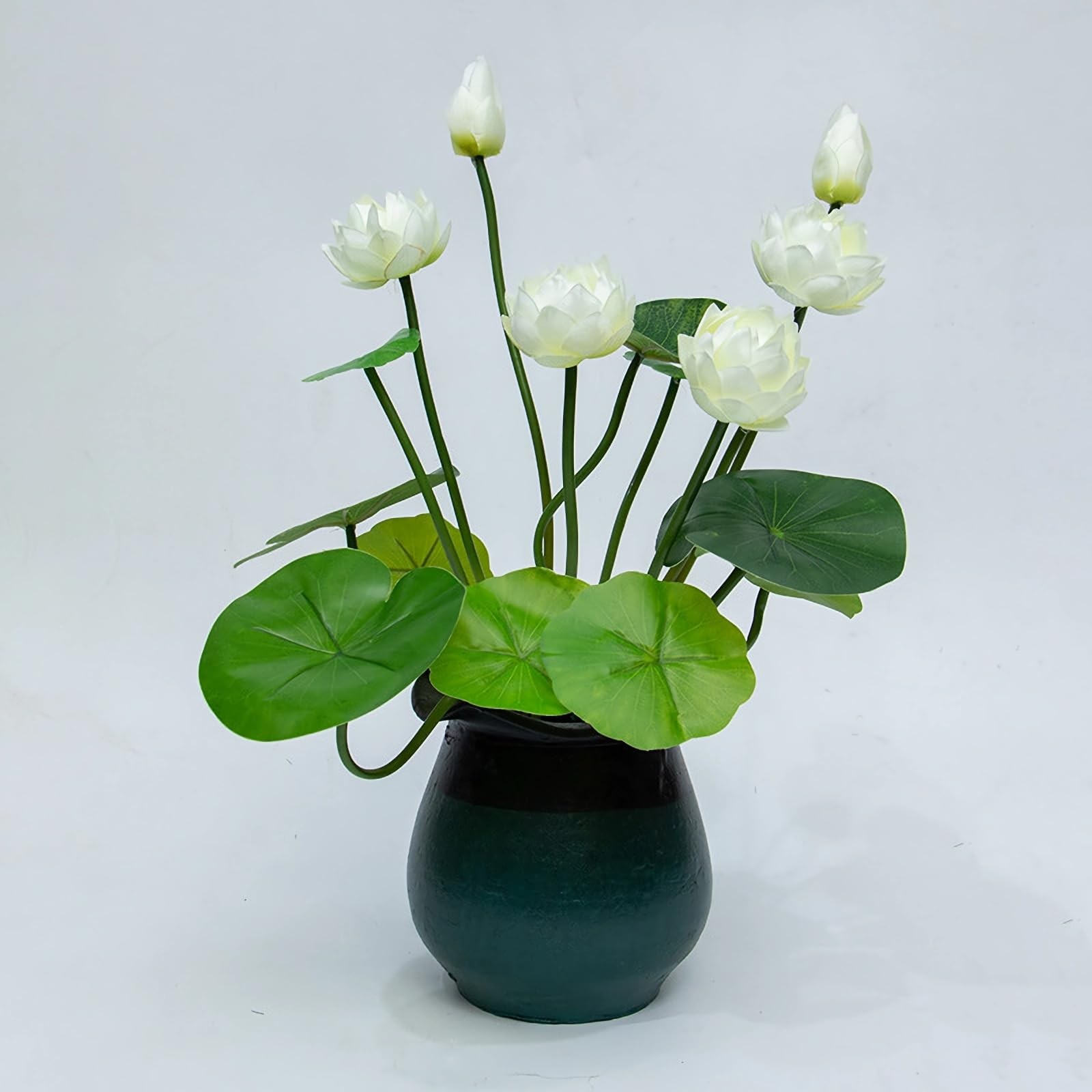 2pcs Artificial Lotus Flowers with Leaves 17″ Mini White Fake Water Lily Bouq…