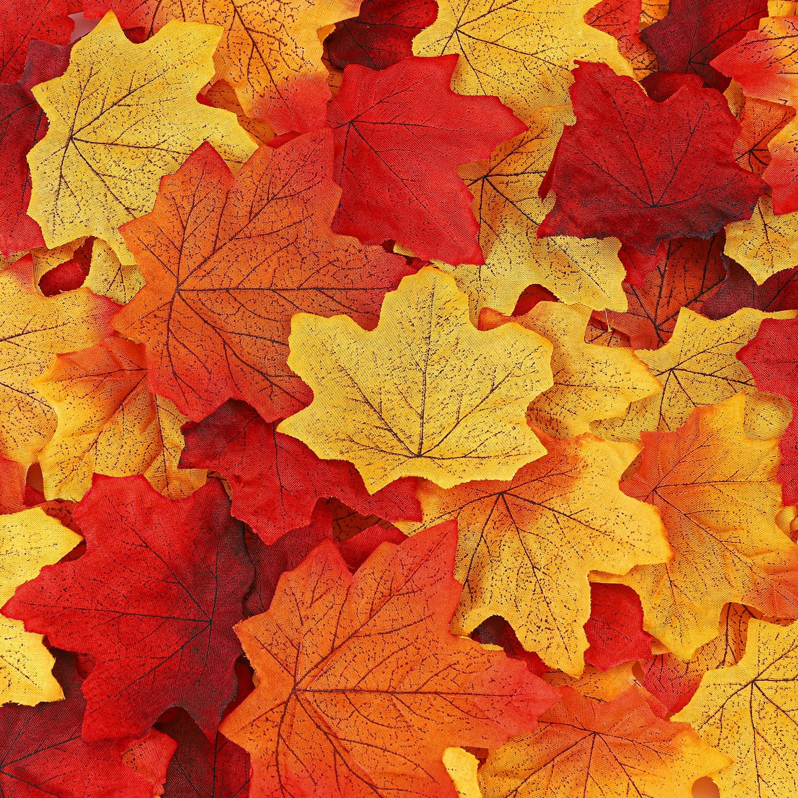 300 PCS Fall Leaves Set 7 Colors Artificial Autumn Maple With 100 Glue Dots