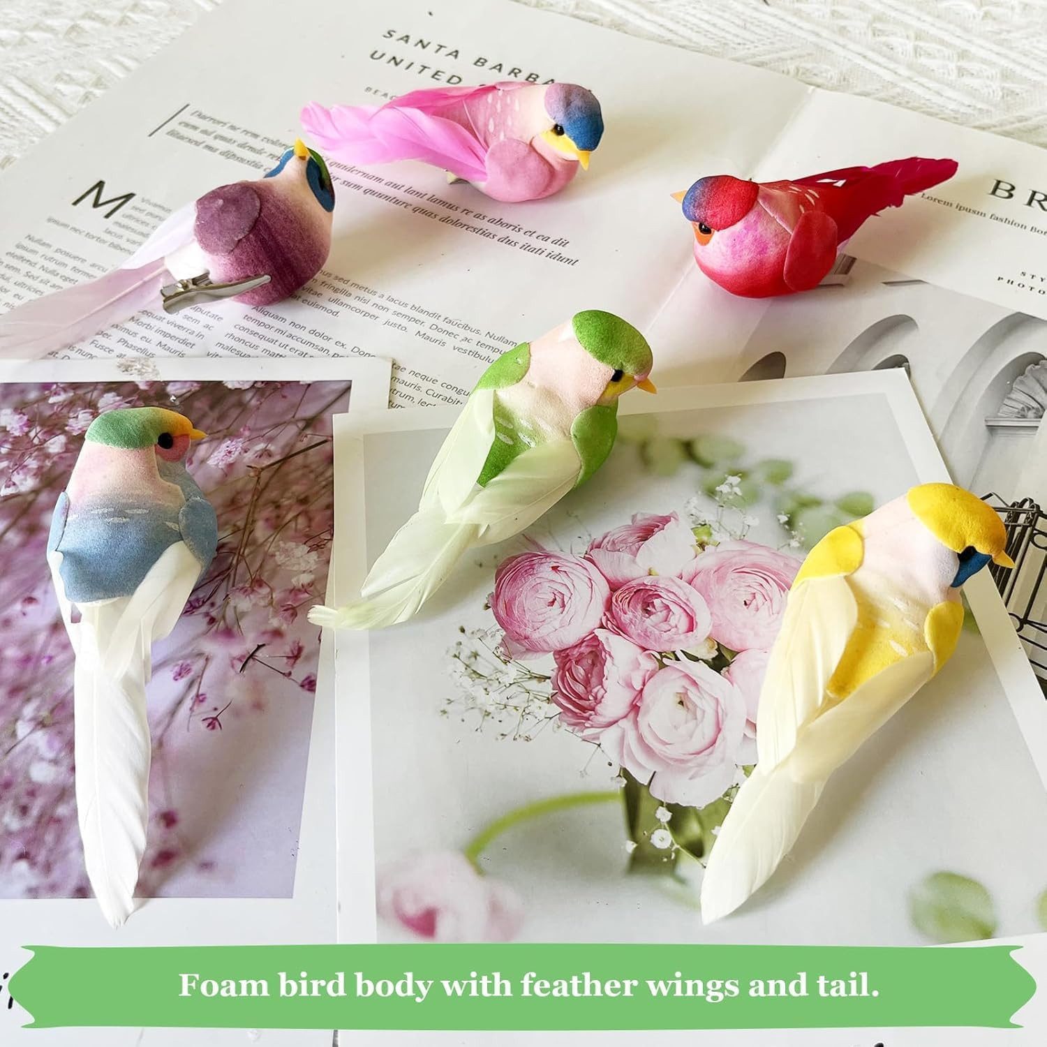 12PCS Colorful Artificial Birds for Decoration Spring Courtyard Trees Flower Arr