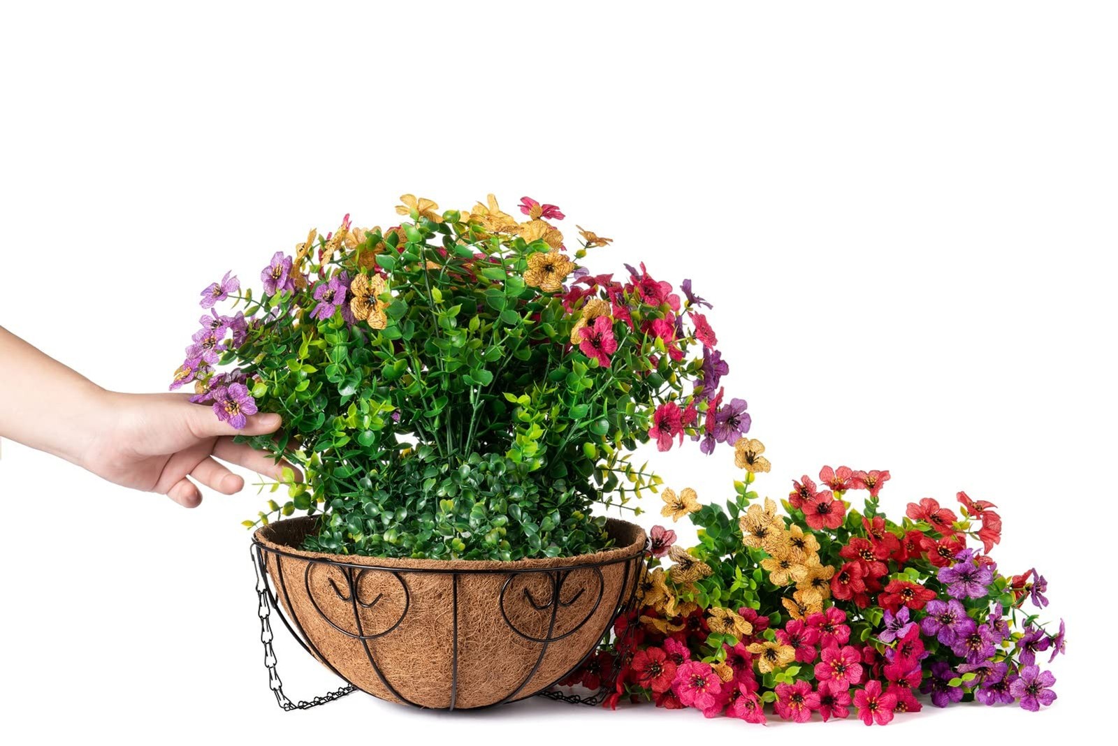1PC Artificial Hanging Flower Basket Daisy Eucalyptus UV Resistant Outdoor Home