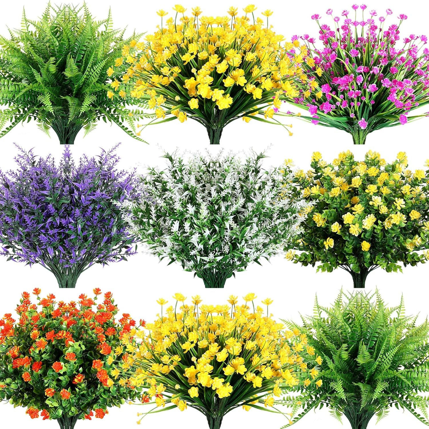 42 Bundles Artificial Flowers Fake UV Resistant for Outdoor Plastic Greenery Shr