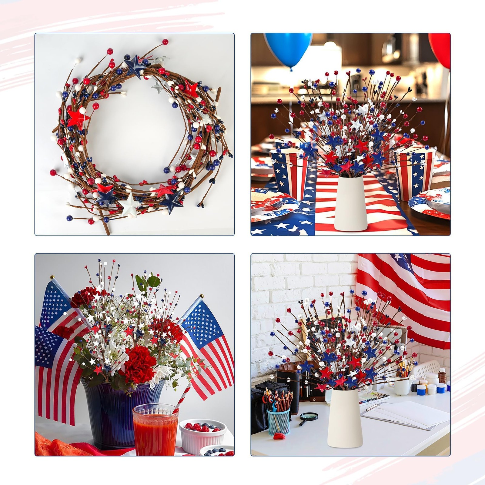 Childom 6 Pcs Red White and Blue Flowers Artificial for 4th of July Decoratio…