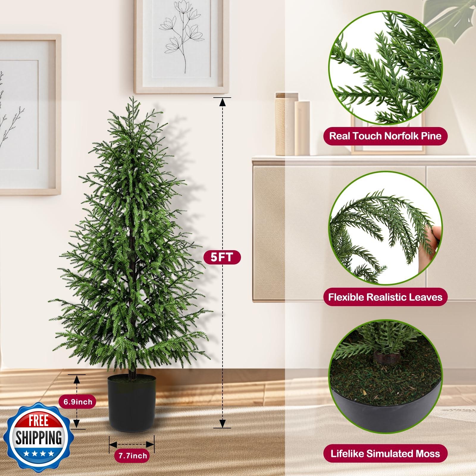 ENVEN 5FT Artificial Topiary Trees for Outdoor Front Porch Décor, Real Touch