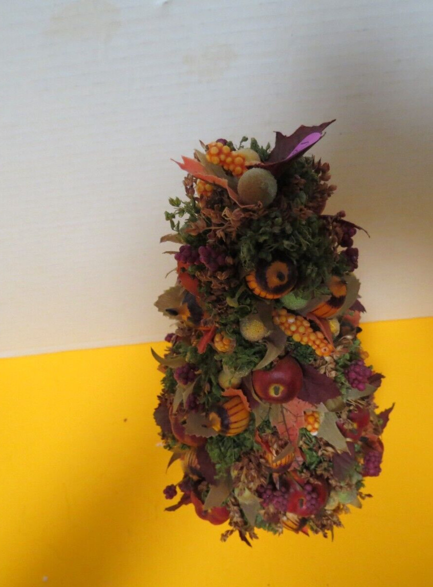 Fruit And Floral Christmas Style Tree Figure 13″T Artificial In Bisque Pot