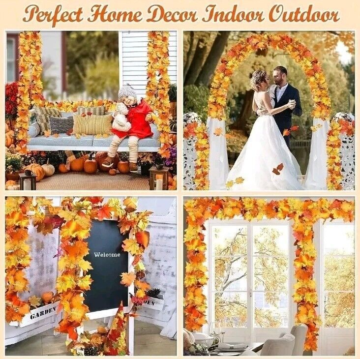 32 ft Fall Garland Maple Leaf Foliage Mantle Vine Door Wall Autumn Christmas