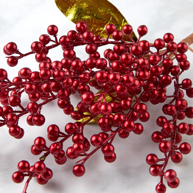Factory Direct Craft Artificial Dense Foam Metallic Red Berry Sprays | 2 Sp