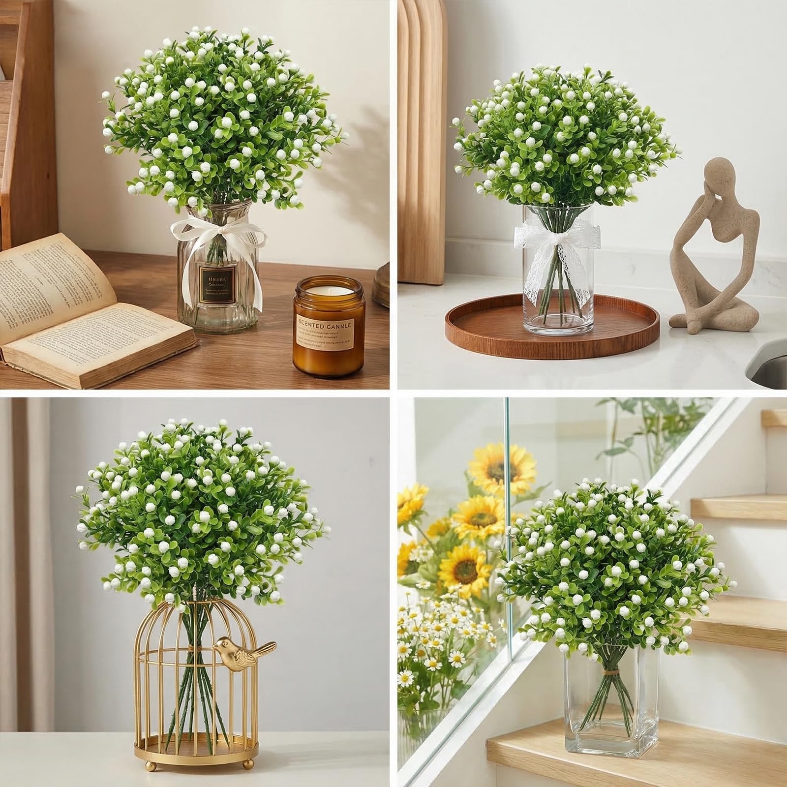 40 PCS Little Artificial Flowers Vase Filler – Baby’s Breath Stems Faux Flora…