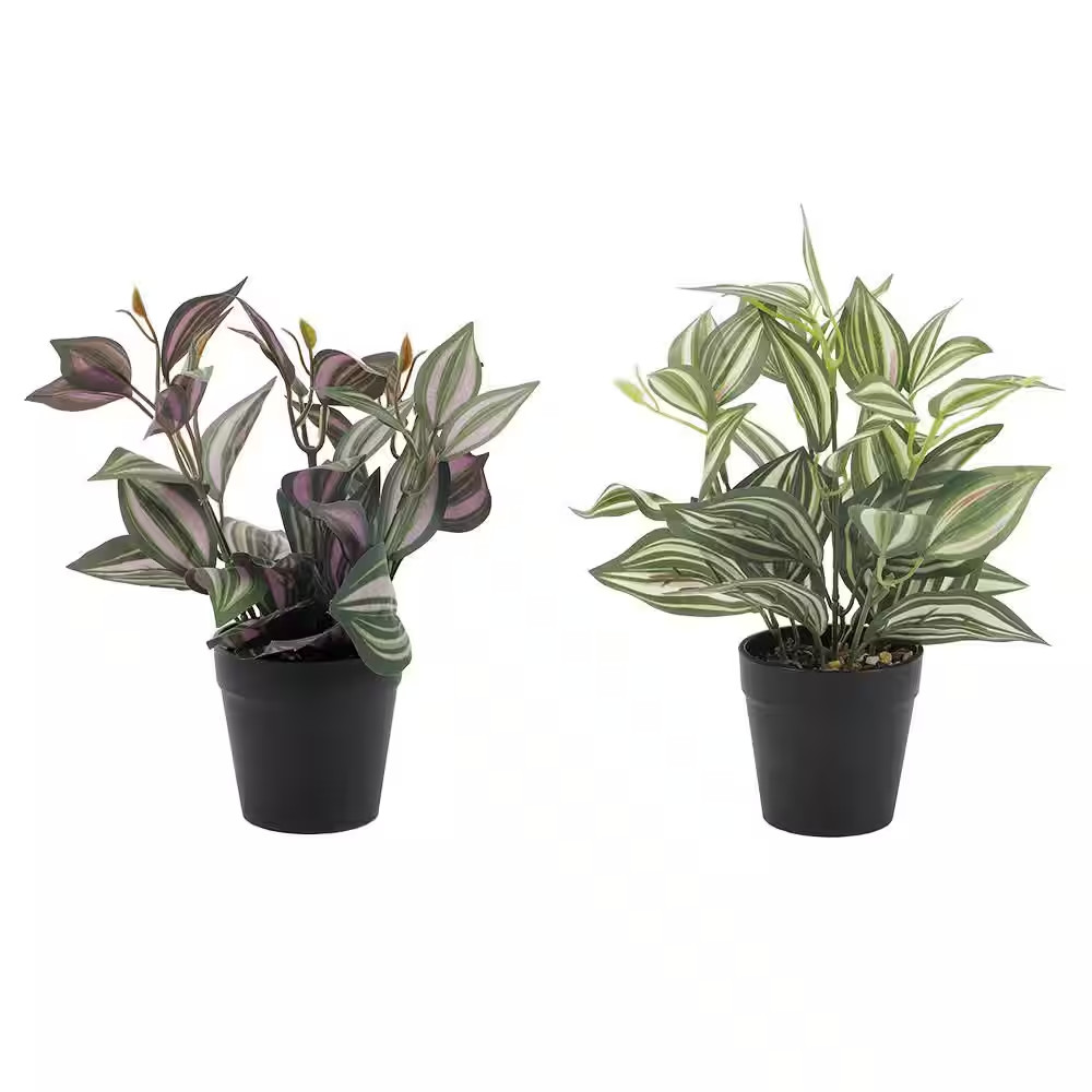15 In. Green Artificial Plant Set of 2 Fake Plants with Pots Artificial Potted P