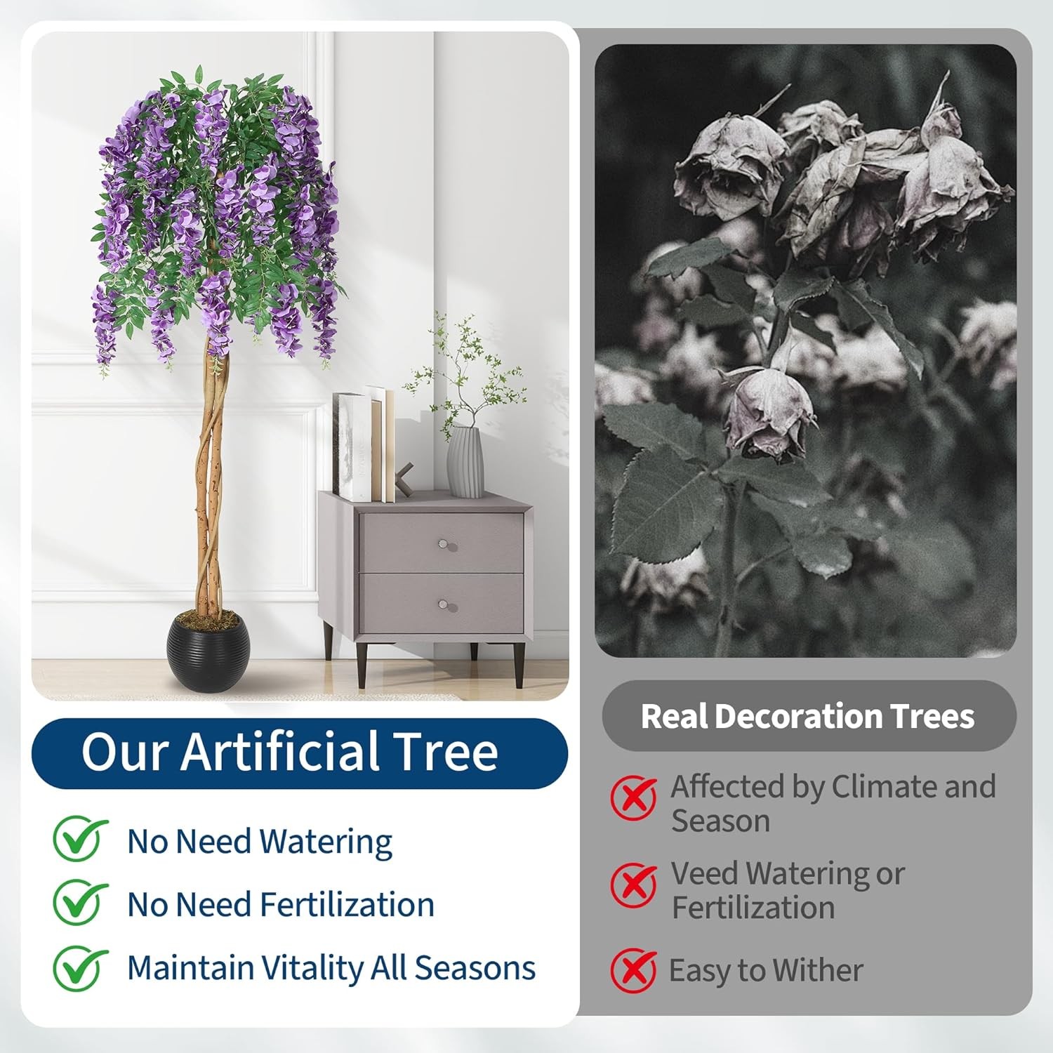 Realistic Artificial Flower Tree Lilac Wisteria Tree 120/150cm Tall Fake Plant