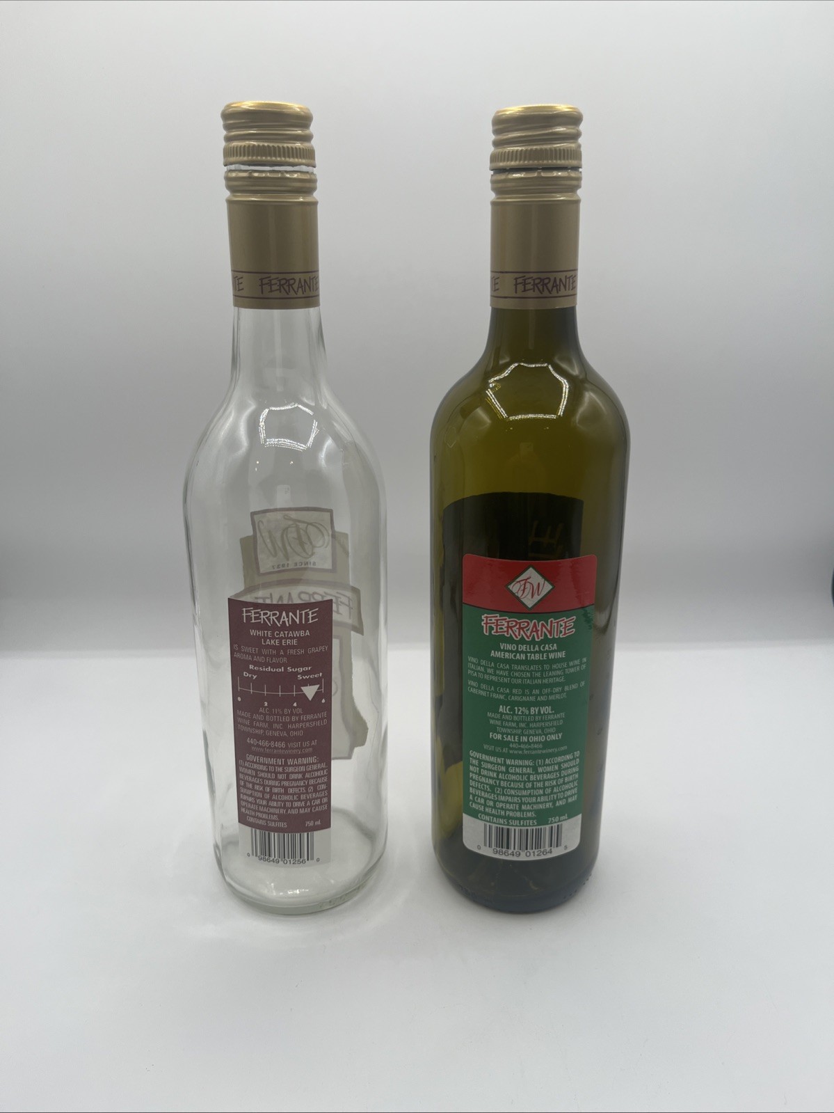Ferrante Winery Empty Wine Bottles One Clear One Green Great For Deco Or Crafts