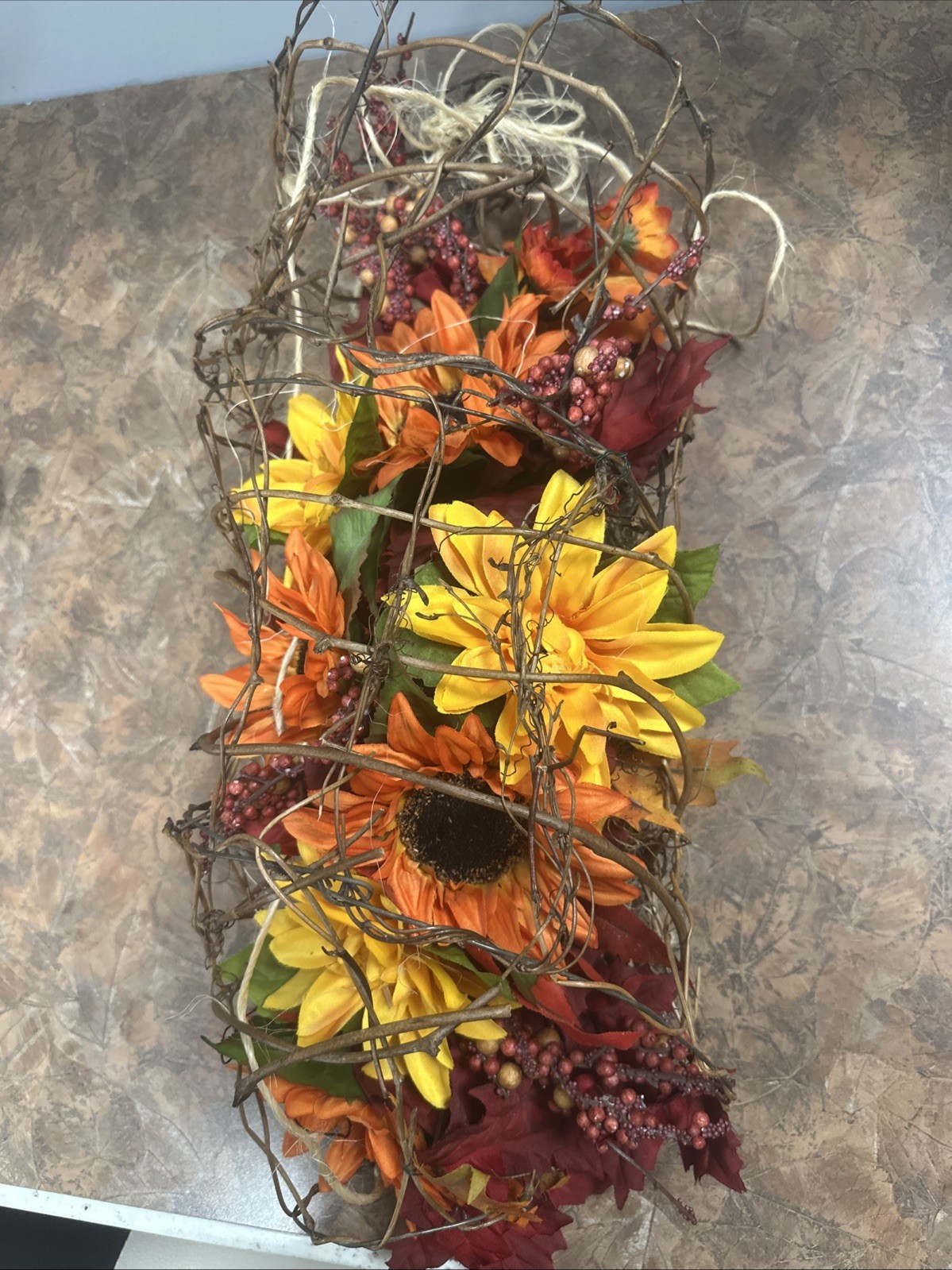 Homemade Fall Flowers And Foliage, Centerpiece Or Hang On Wall. Wire Casing