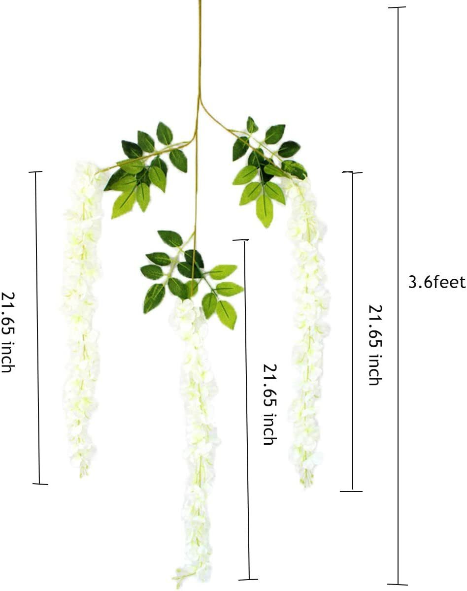 36PCS Artificial Flowers Wisteria Hanging Vine Ratta String Wedding Decor 3.6Ft