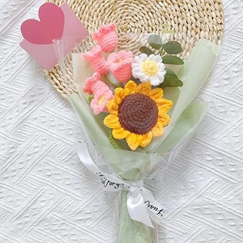 Handmade Crochet Flower Bouquet – Sunflower, Daisy & Lily – Faux Plants Home Dec