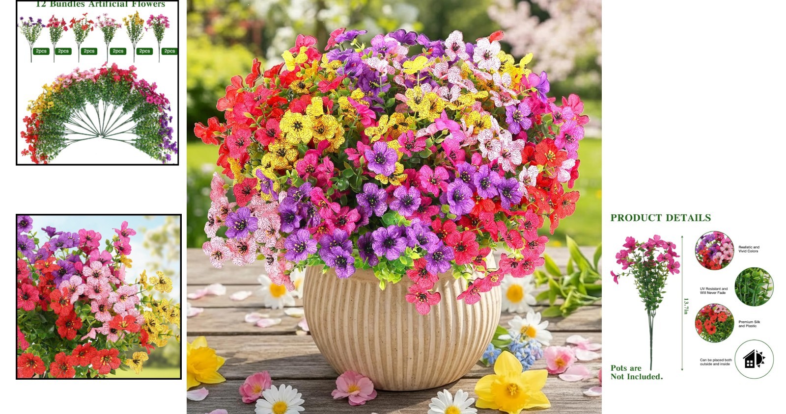 Lifelike 12 Bundles of UV Resistant Silk Daisies for Indoor & Outdoor Decor