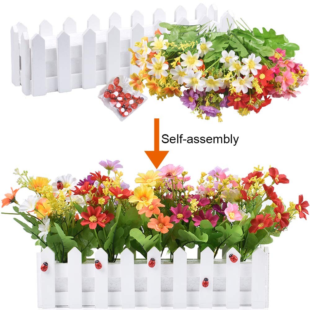 Artificial Flower Plants – Mixed Color Daisies in Picket Fence Pot for Indoor…