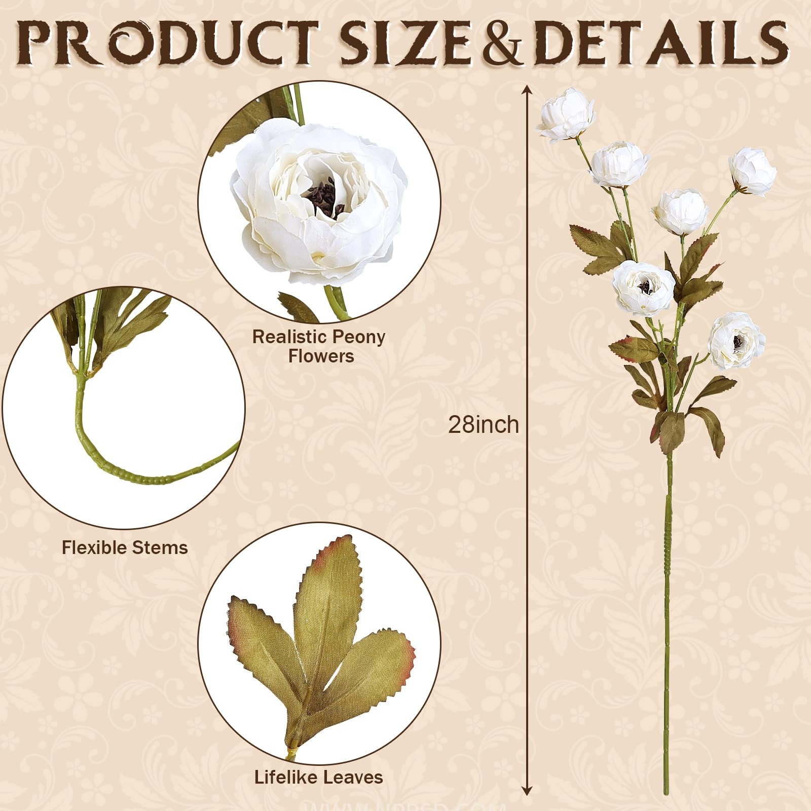 8 Pcs Peony Stems for Vase – 28’’ Faux Peonies Silk Artificial Flowers with S…