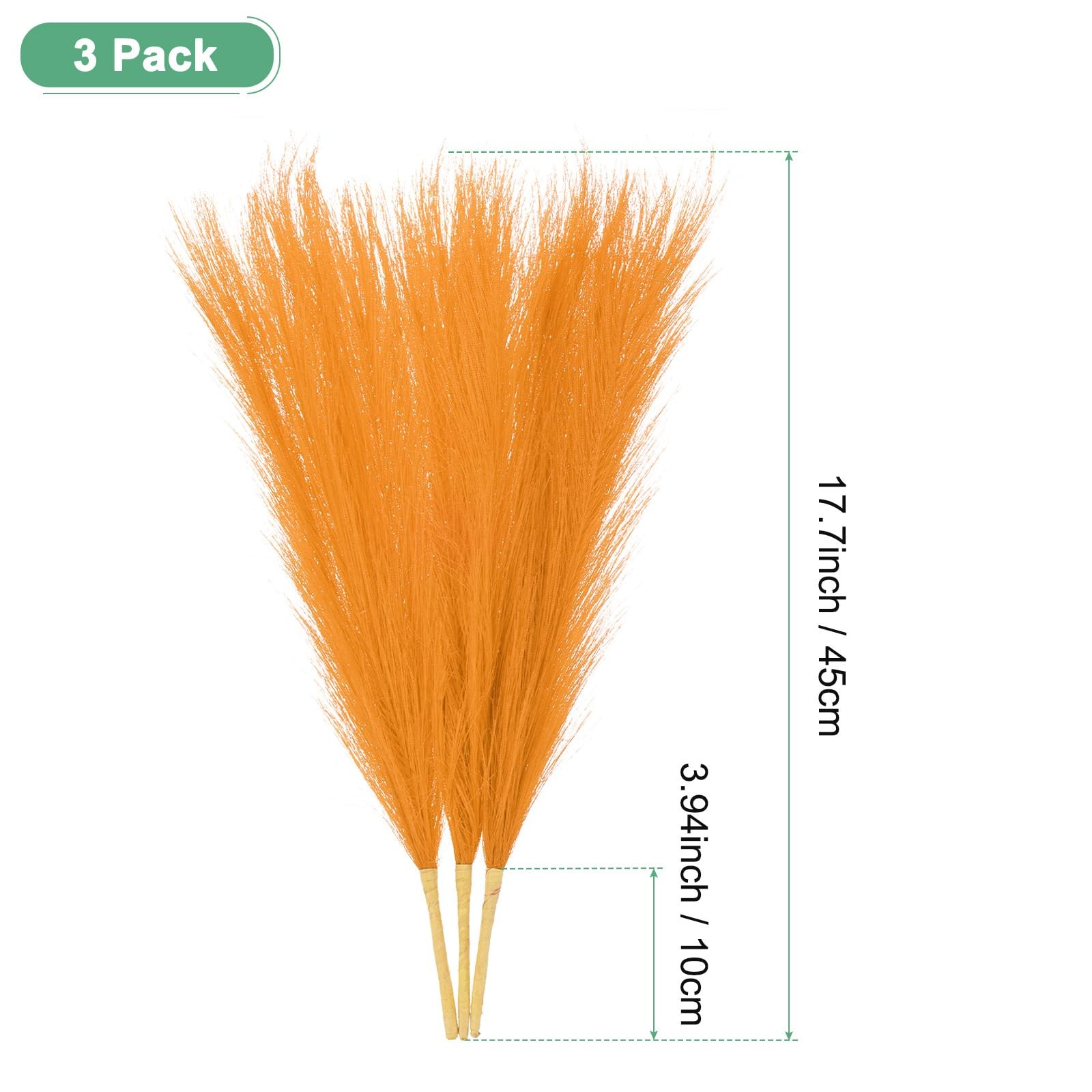 3 PCS Faux Pampas Grass 17.7 Inch Gold Yellow Small 7 Branches Fluffy