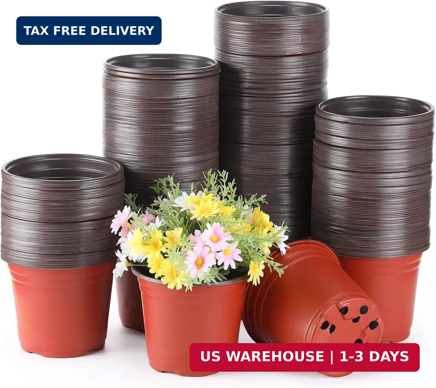 6 Inch Nursery Pots Bulk – Plastic Planter Pots with Drainage Holes for Seed Sta