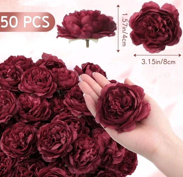 Thiccywoov 50 Pcs Artificial Flowers, 3.2 Inches Silk Rose Head Flowers Fake 52