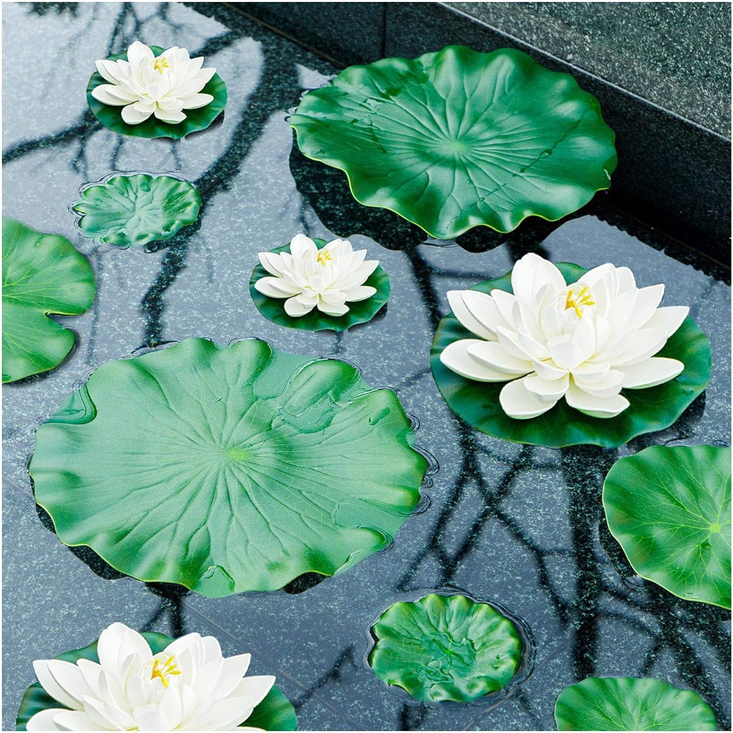 Lily Pad for Ponds, 9 PCS Artificial Lotus, Realistic Water Floating Foam Lotuse
