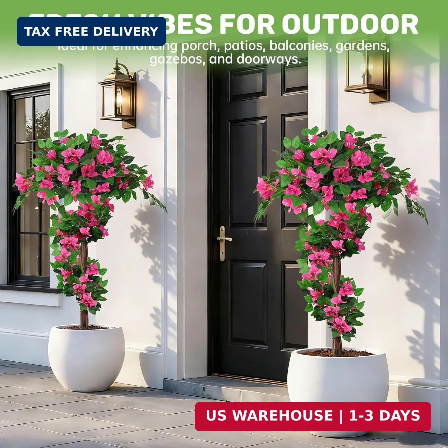 2Pack 4FT Artificial Bougainvillea Topiary Trees for Outdoor, Fake Silk Flowers