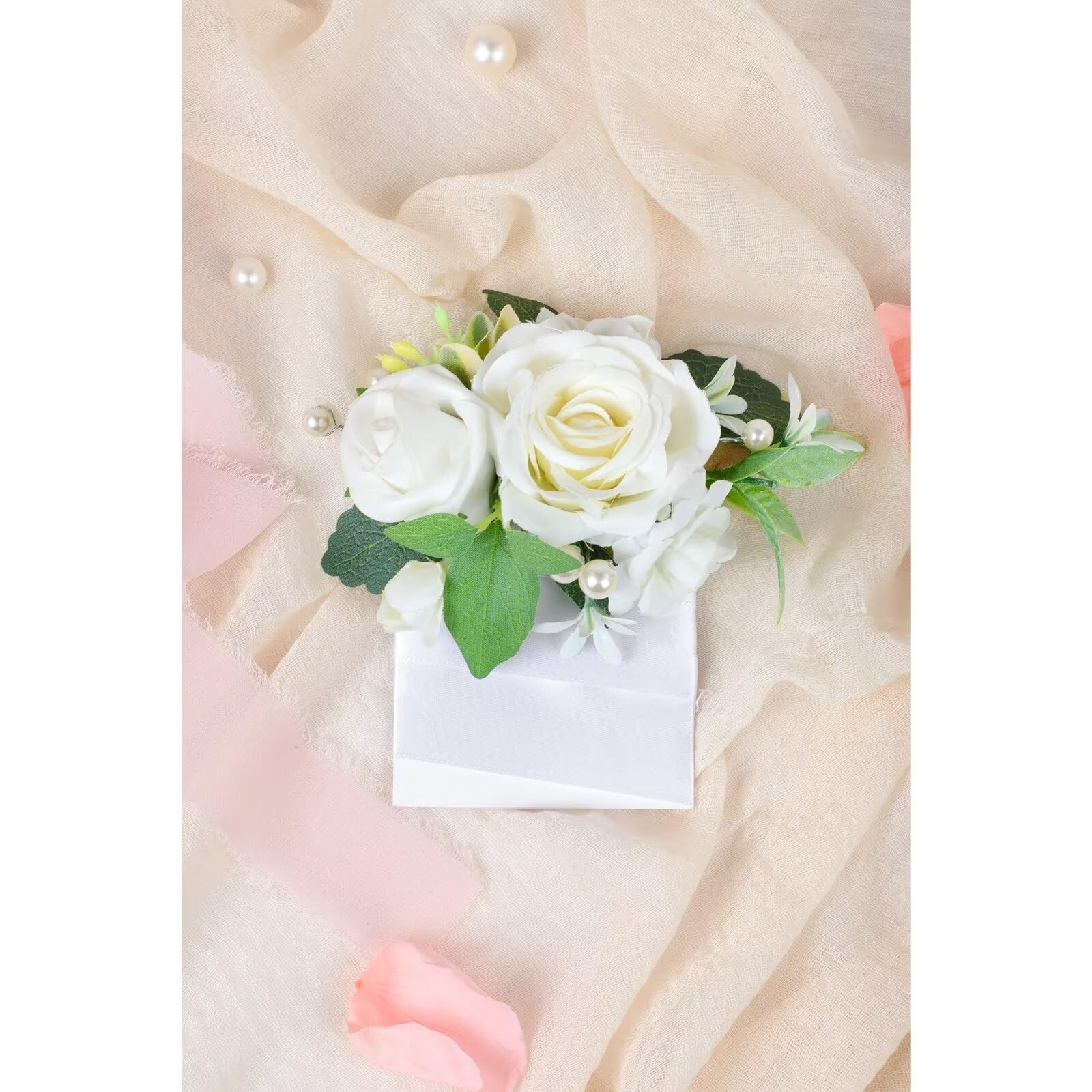White Groom Pocket Boutonniere Artificial Square Flower Prom Wedding