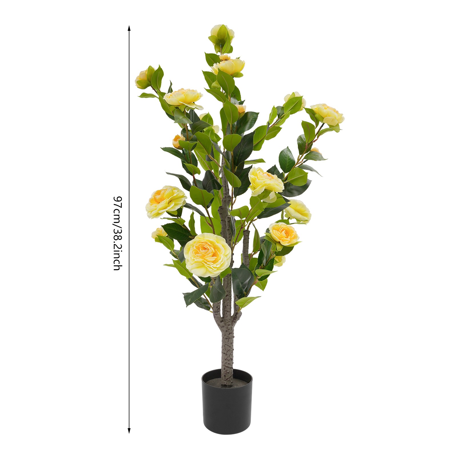 2 Pack Artificial Tea Rose Tree Artificial Plant 20 Yellow Flowers Each Piece
