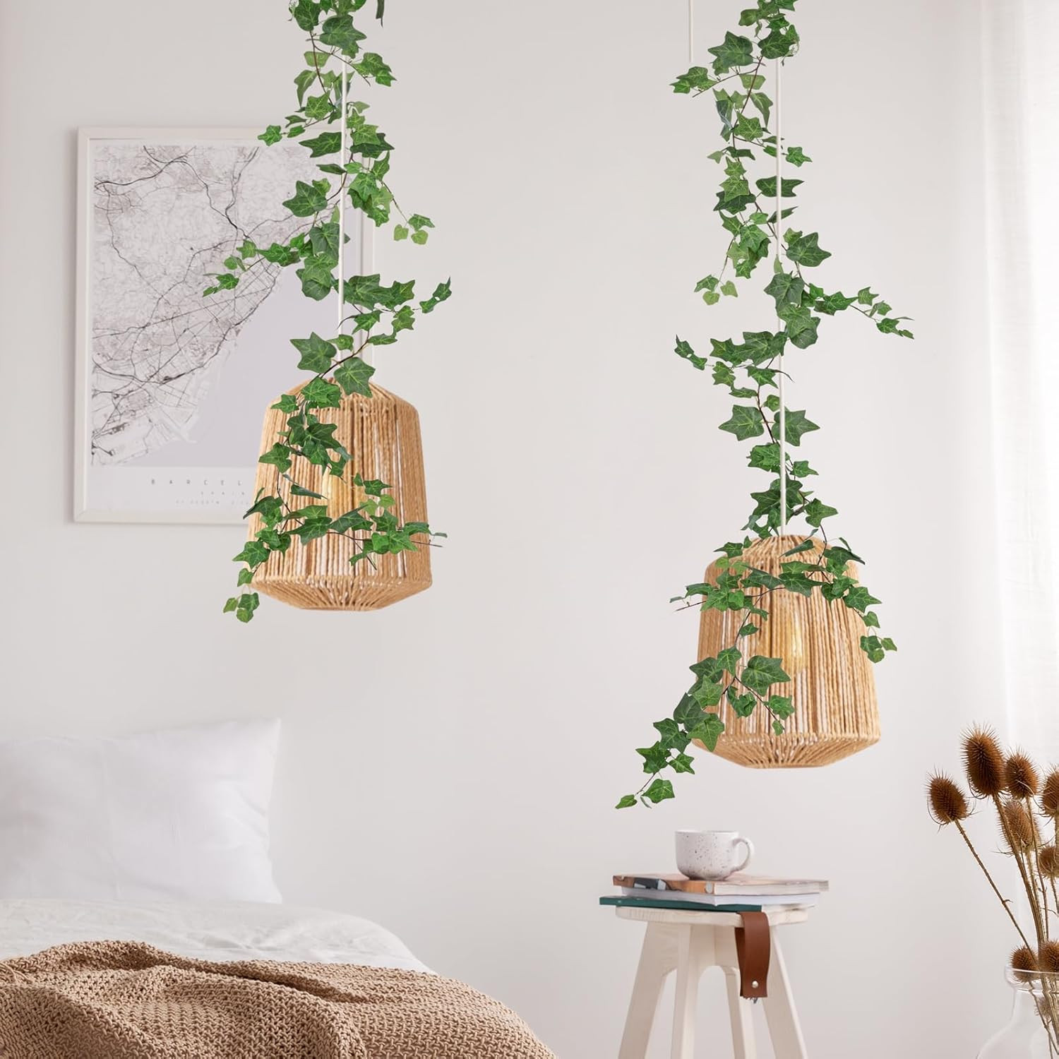 2 Strands Artificial Ivy Vines Garland, Fake Vines for Bedroom with Silk Green L