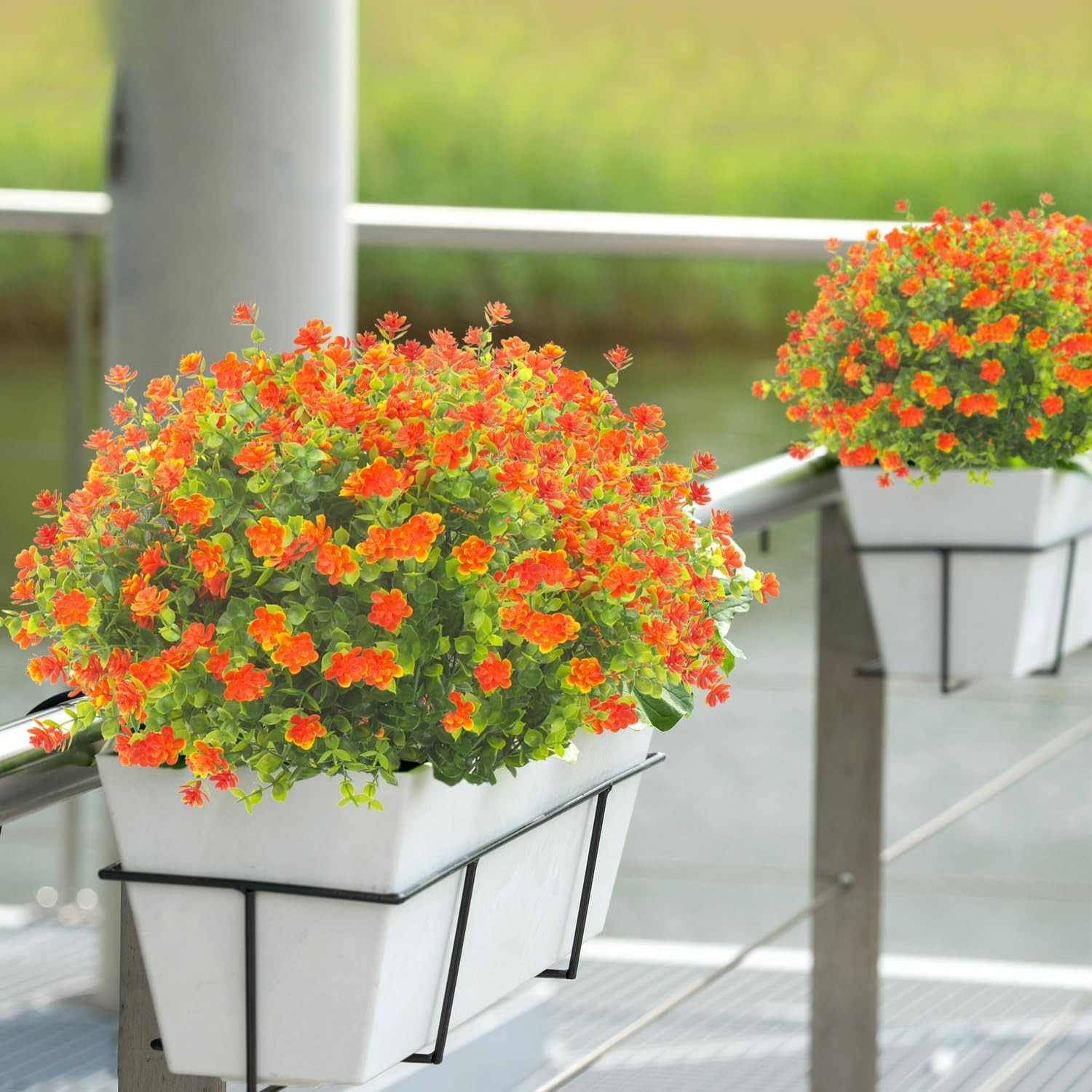 UV Resistant Orange Artificial Flowers – 20 Bundles for Garden & Decor