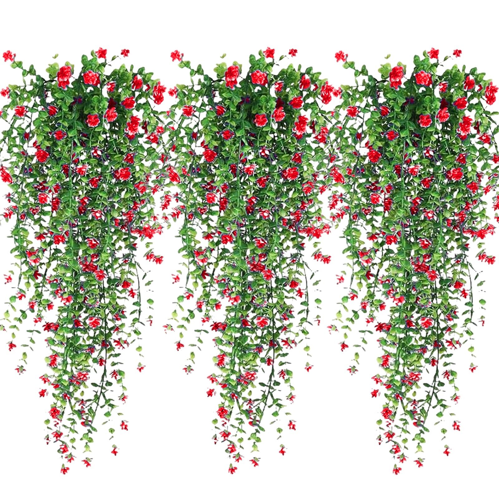 Artificial Hanging Flowers, 3 Pcs Fake Hanging Plants Artificial Vines for Outdo