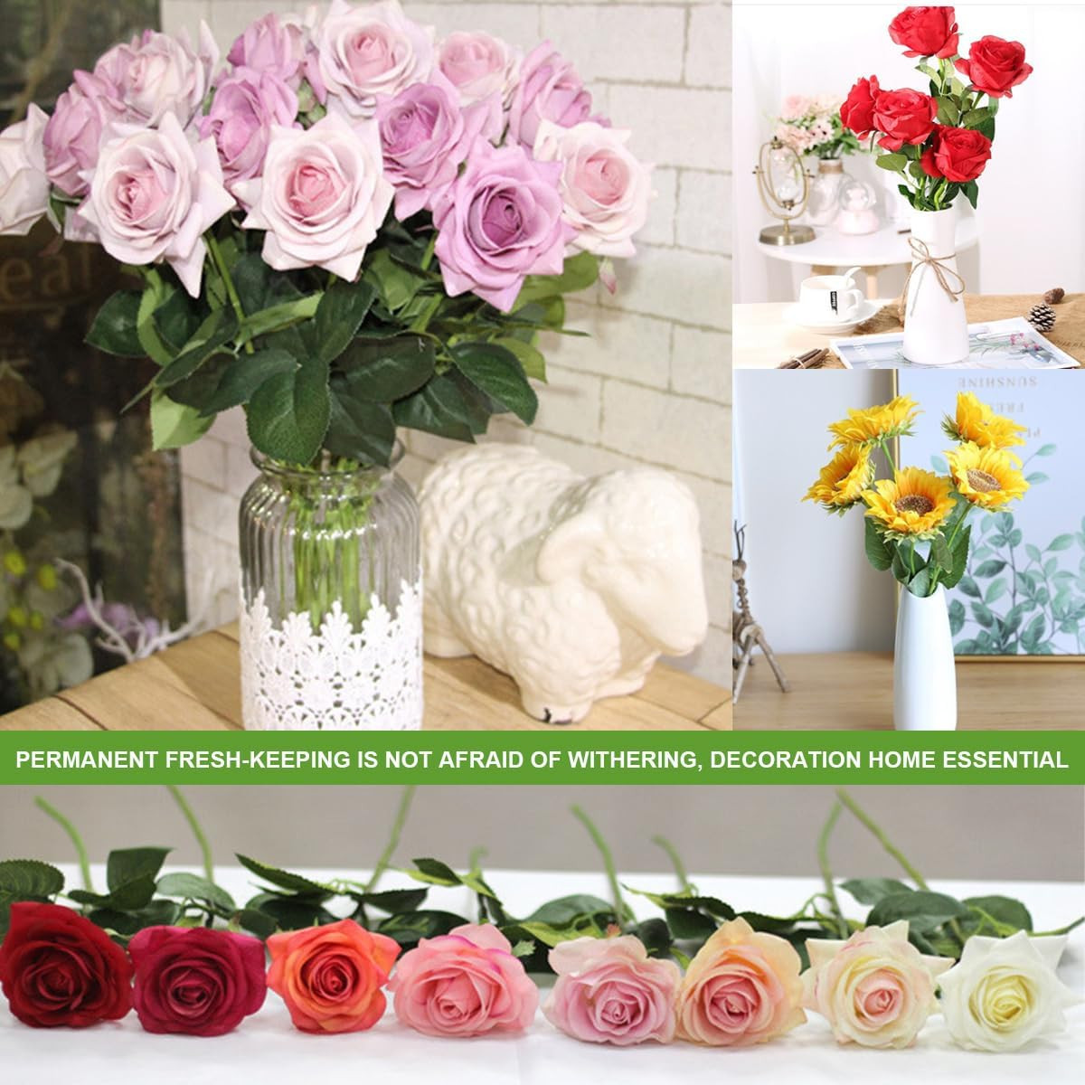 50Pcs Flower Wire Stem Plastic Artificial Flower Crafts Green Stem Wire with Lea