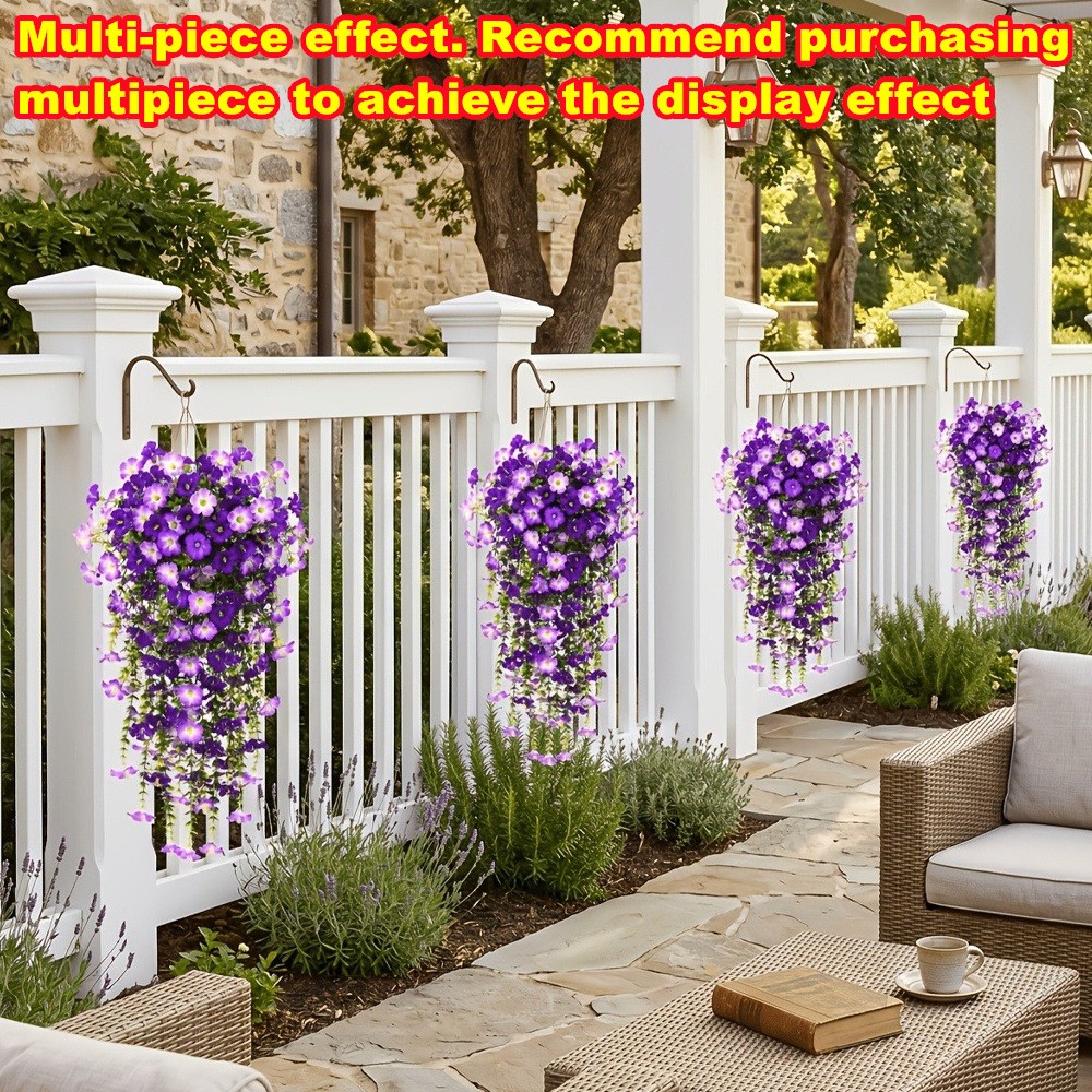 4PCS Artificial Morning Glory Vines UV Resistant Hanging Flowers Outdoor Decor