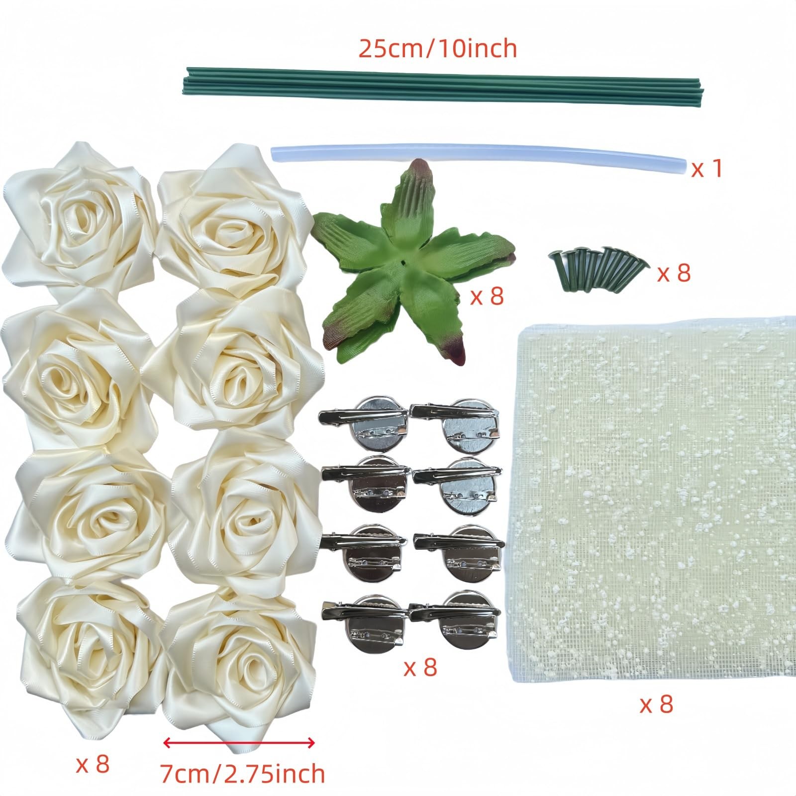 8 Head Premade Satin Rose DIY Set – Forever Flower Complete Kit Assembly Mult…