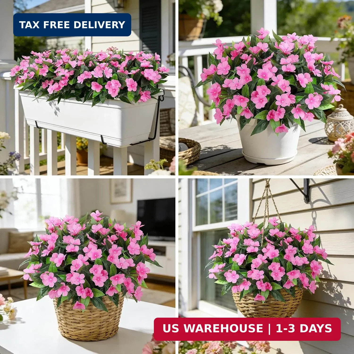 Ouddy Decor 6 Bundles Artificial Flowers for Outdoors Decorations, Fake Silk Flo